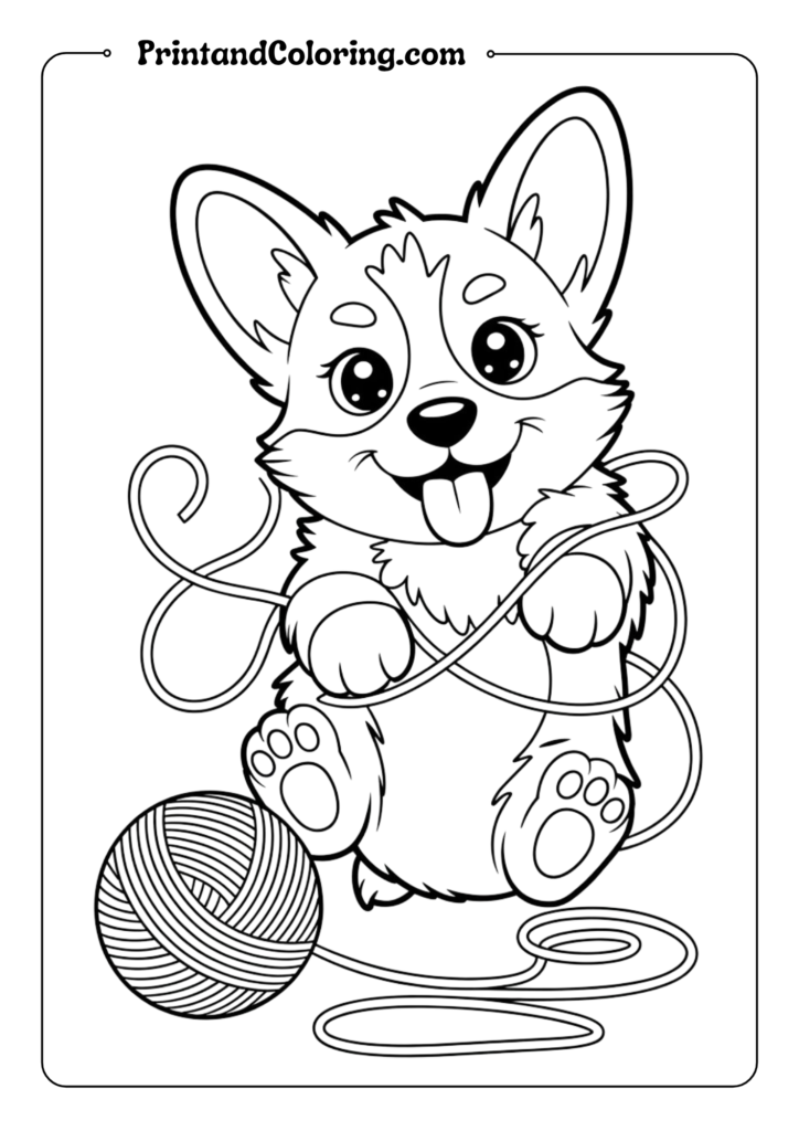 Corgi Puppy Playing with Yarn Ball