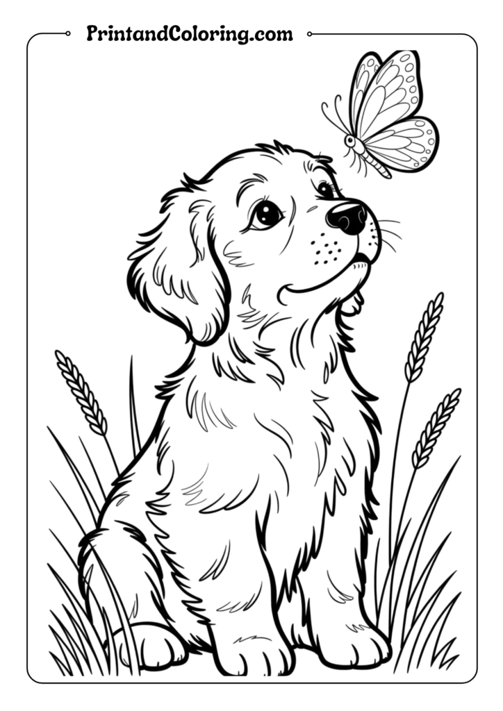 Golden Retriever Puppy with Butterfly