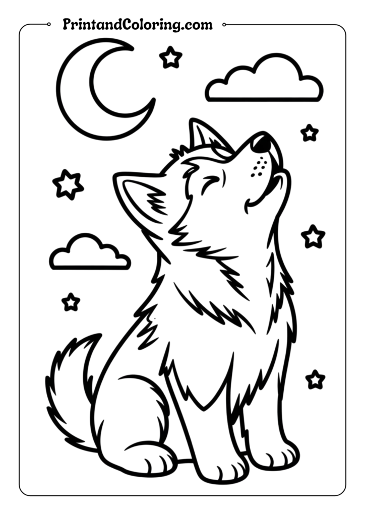 Husky Puppy Howling at Moon