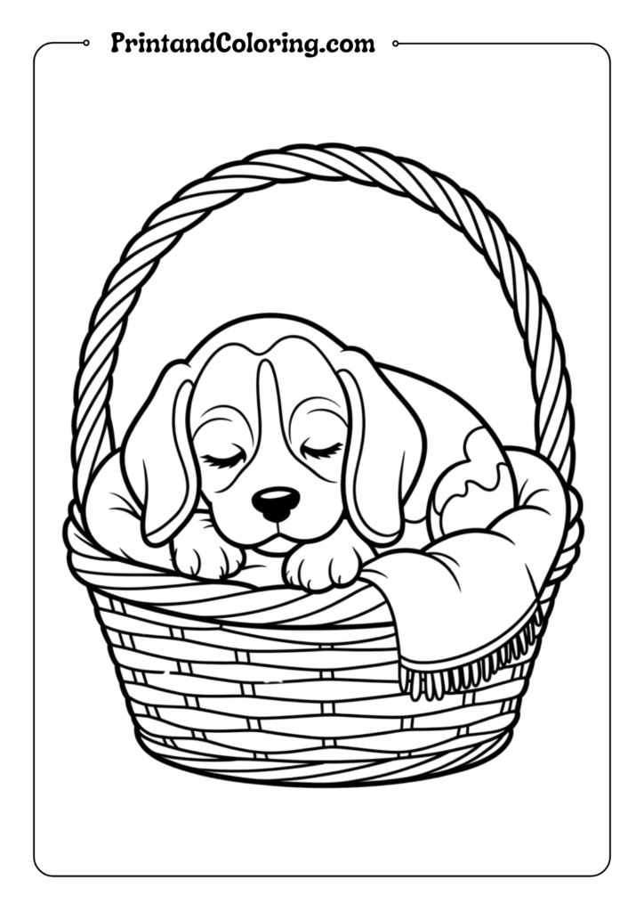Sleeping Beagle Puppy in Basket